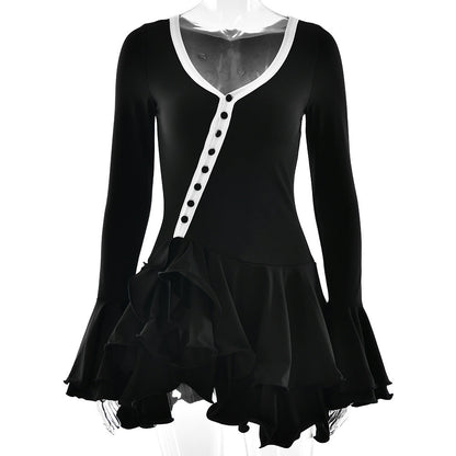 Flare Sleeve Ruffle Bodycon Mini Dress