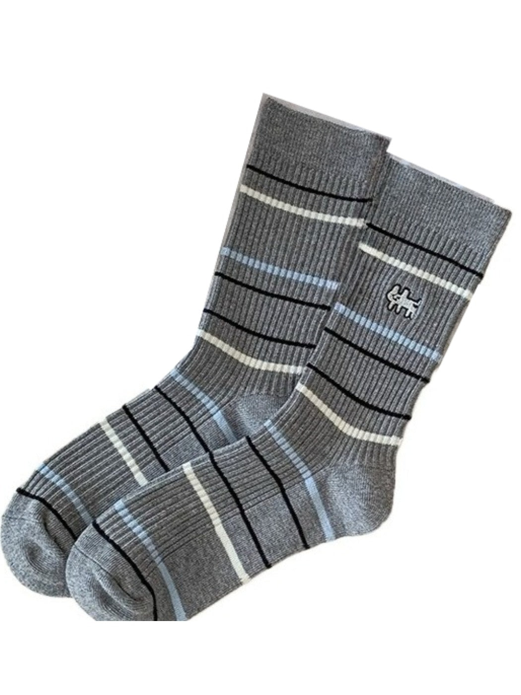 Rufia - Stripe Mid-Calf Capsule Sock with Puppy Patterns