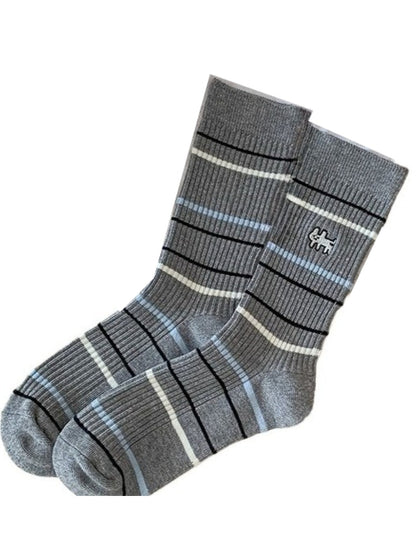 Rufia - Stripe Mid-Calf Capsule Sock with Puppy Patterns