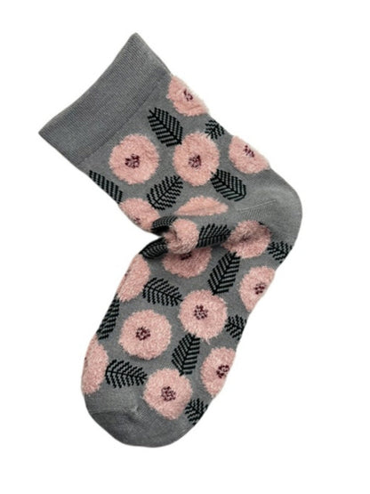 Rufia - Retro Mid-calf Socks with Floral Leaf Patterns
