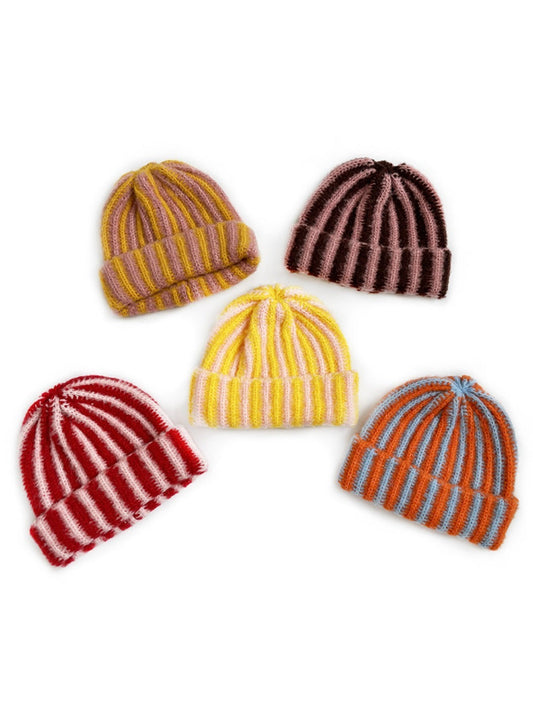 Haila - Color-block Striped Cuffed Knitted Beanie - Warm &amp; Stylish