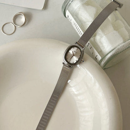 Oval Dial Milanese Mesh Strap Quartz Watch