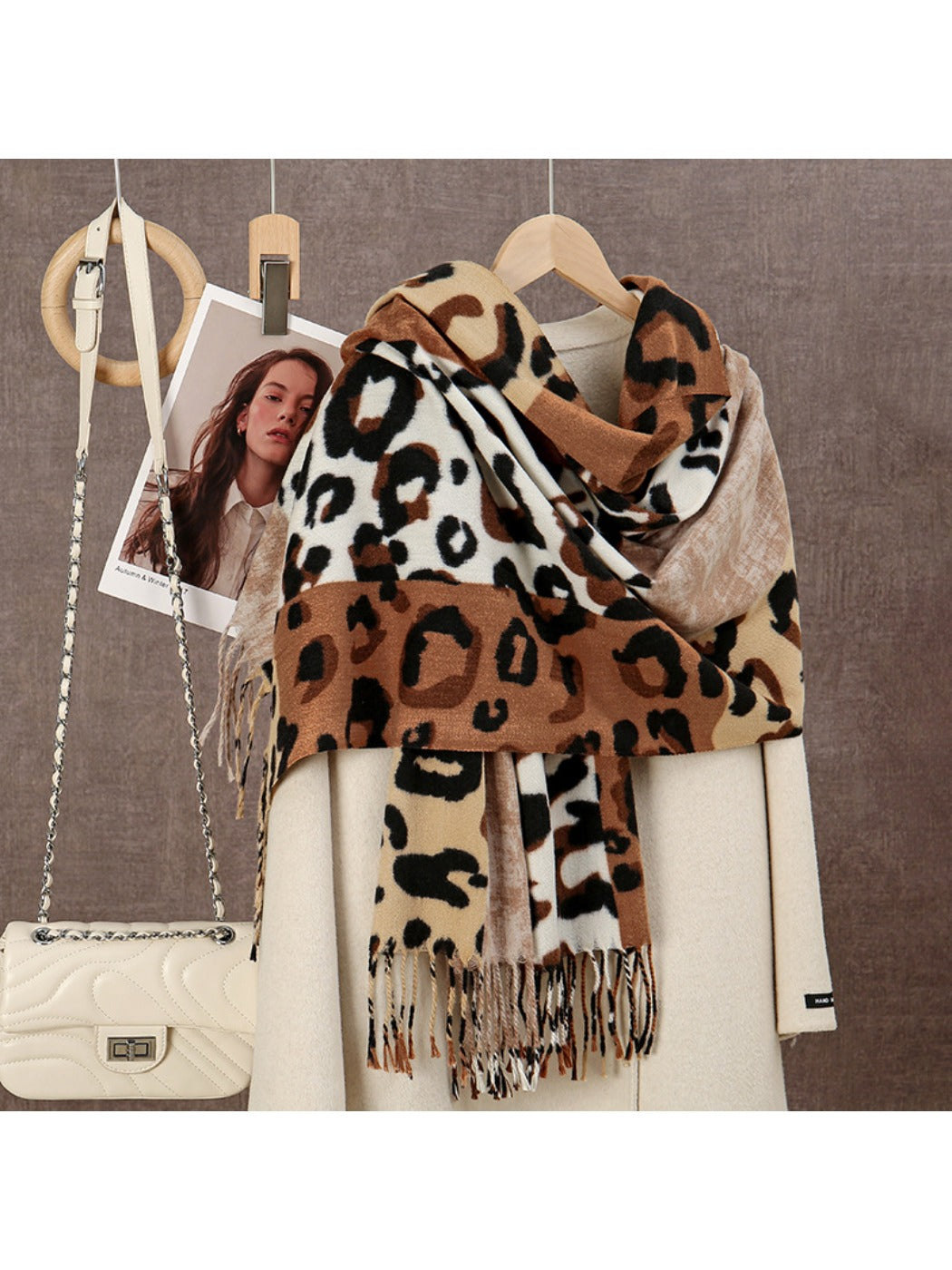 Sscarvii - Leopard Patchwork Tassel Winter Scarf