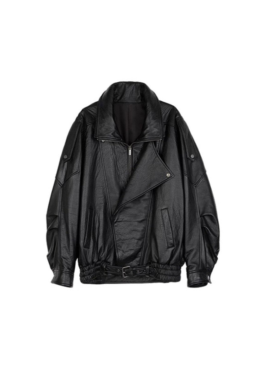 Oversized Leather Biker Jacket Vintage Style