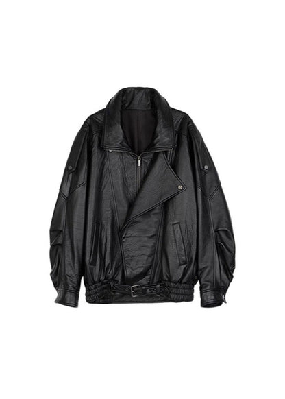 Oversized Leather Biker Jacket Vintage Style