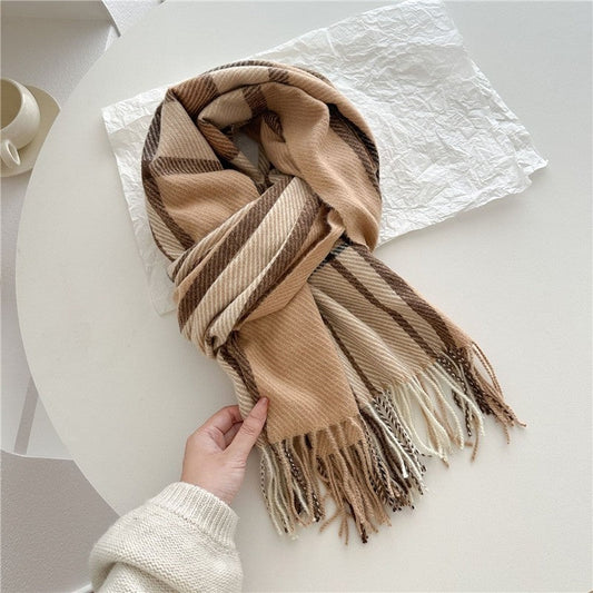 Color Block Plaid Fringe Scarf