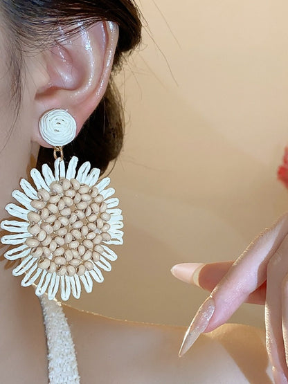 Earwish - Raffia Beaded Sunflower Earrings – Boho &amp; Cheerful