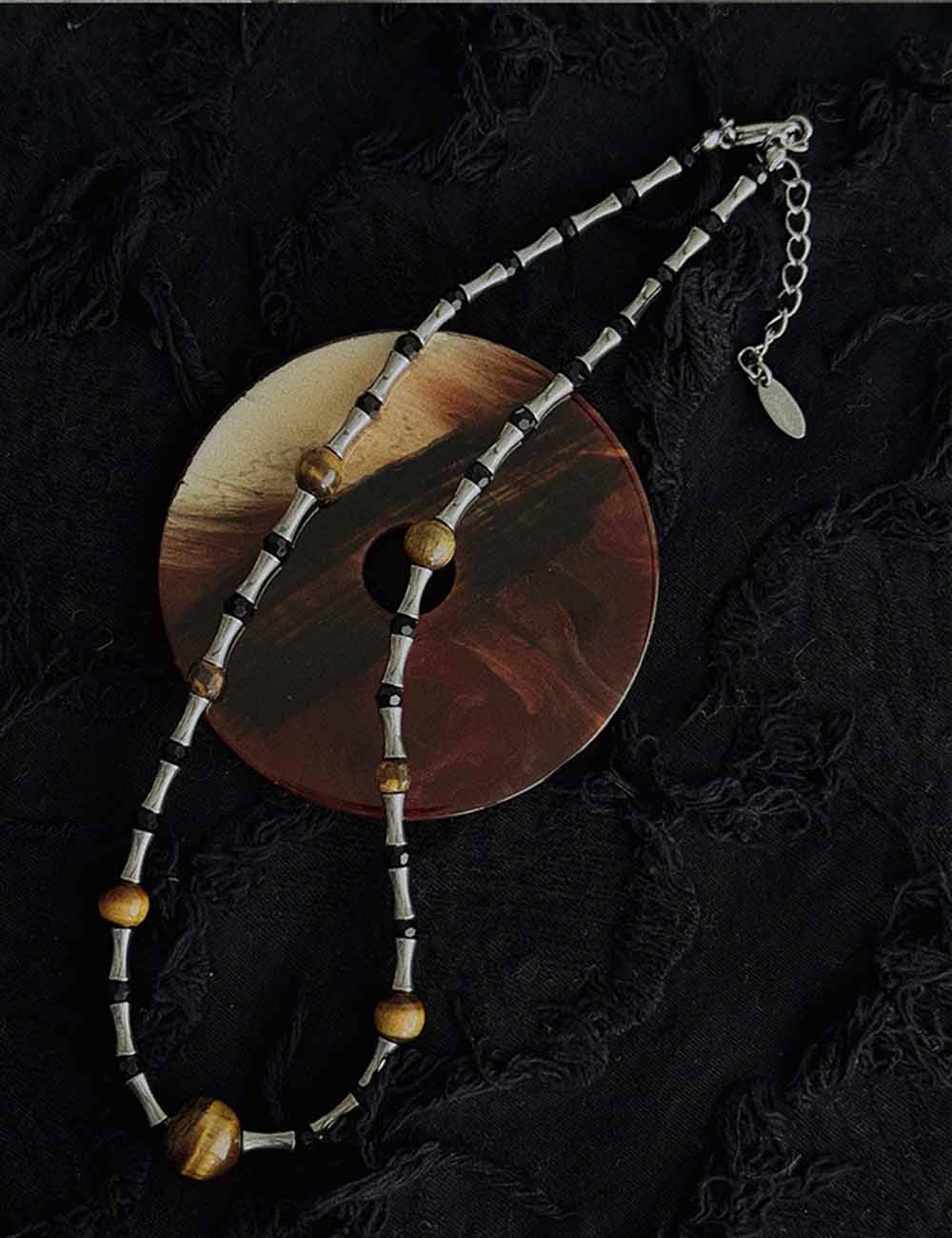Retro Handmade Bamboo Tiger Eye Necklace