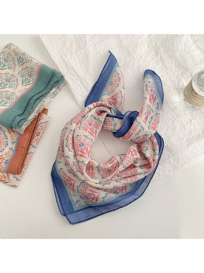 Haila - 20" Floral Print Square Scarf Bandana - Vintage &amp; Classic
