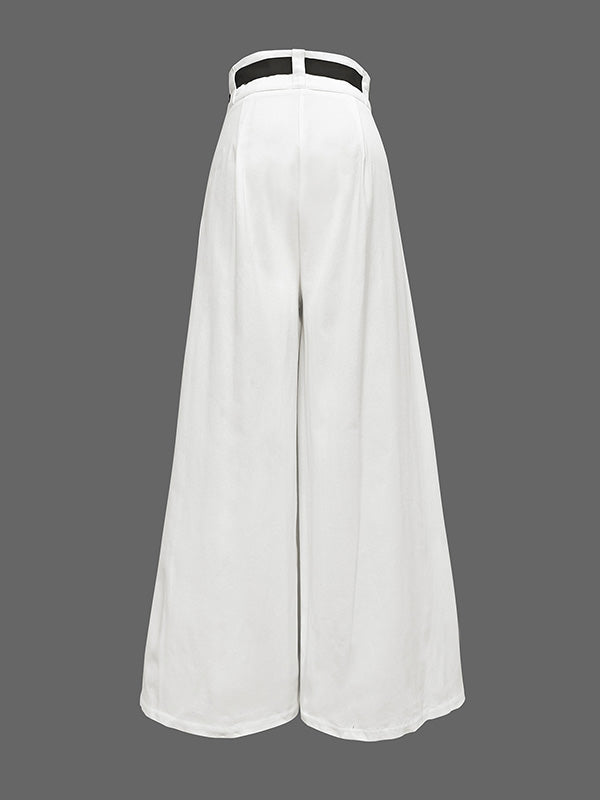 High Waisted Loose Drawstring Pleated Cotton Pants