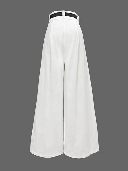 High Waisted Loose Drawstring Pleated Cotton Pants