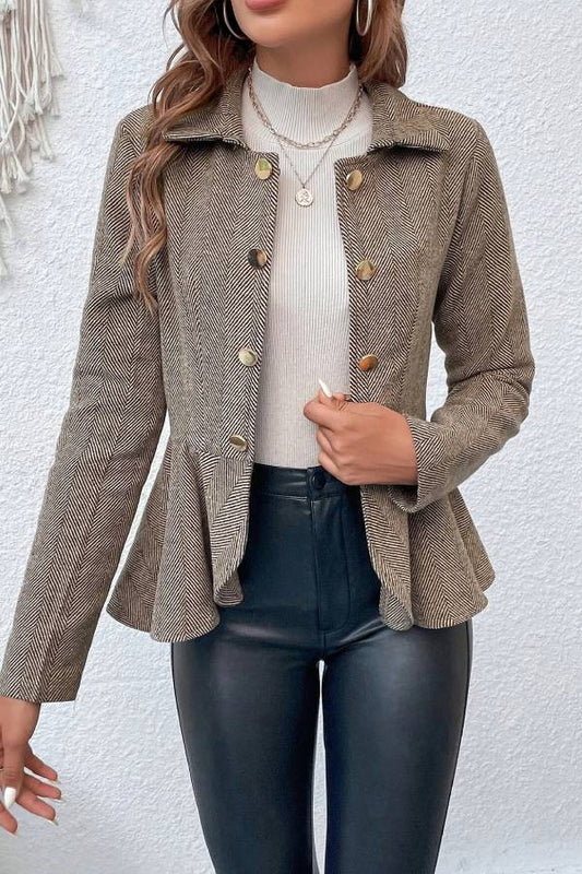 Lapel Jacquard Ruffle Slim Double-breasted Blazer