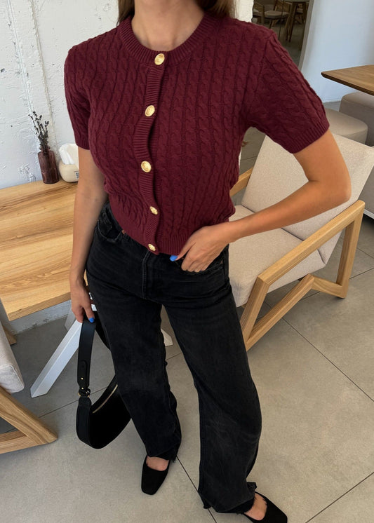 Cable Knit Button Cardigan In Soft Knit Fabric