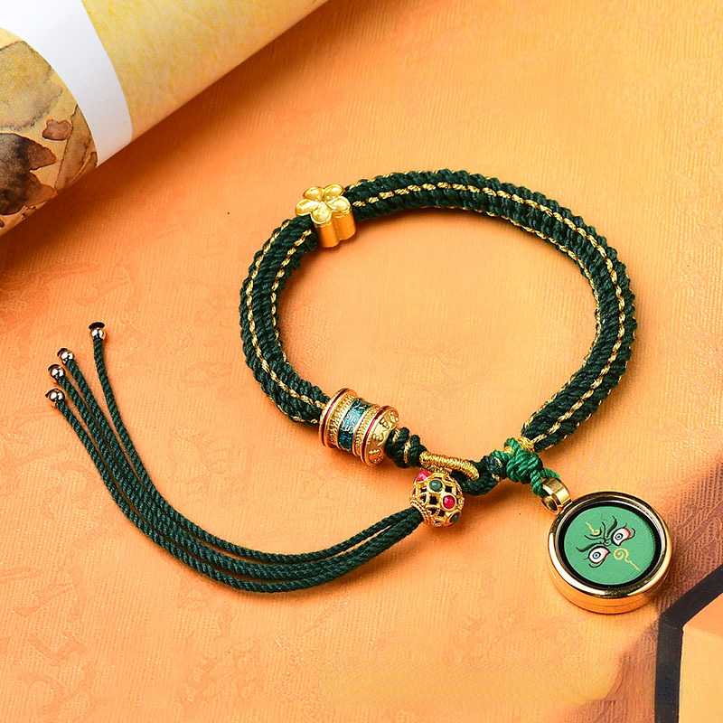 Hand-Painted Thangka Dharma Eye, God Of Wealth Eye, Tibetan Style Handwoven Bracelet