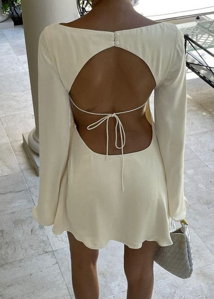 Satin Mini Dress Long Sleeve Open Back