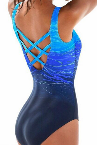 Scoop Neck Color Block One Piece Swimwear