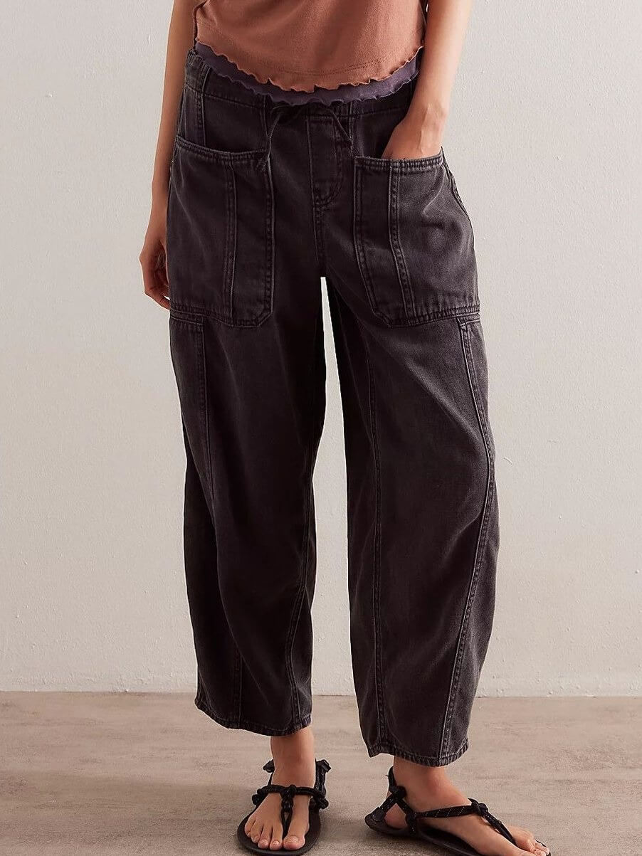 Loose Low Waist Barrel Washed Jeans
