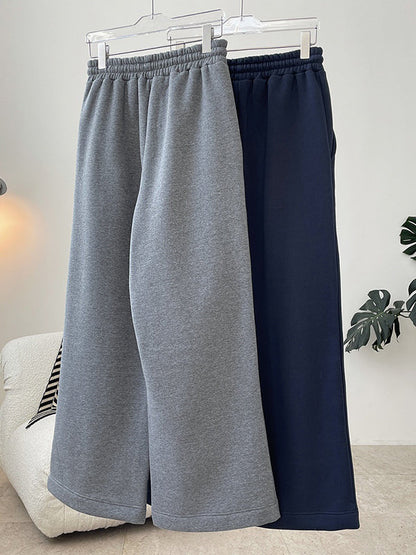 Simple Solid Color Drawstring  Waist Velvet Casual Wide Leg Pants