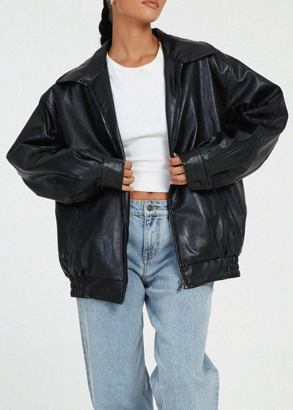 Leather Jacket Black Brown Oversized Biker Style