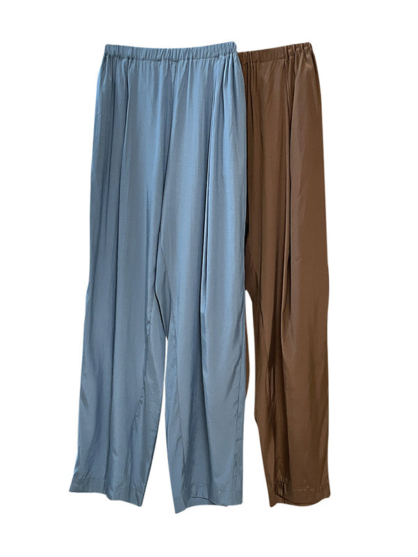 Casual Lightweight Loose High-Waisted Solid Color Wide Leg Pants