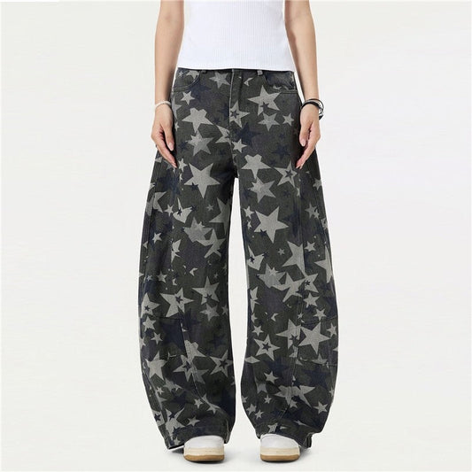 Vintage Star Camouflage Loose Wide Leg Pants