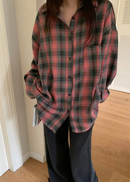 Oversized Plaid Shirt Soft Cotton Relaxed Fit