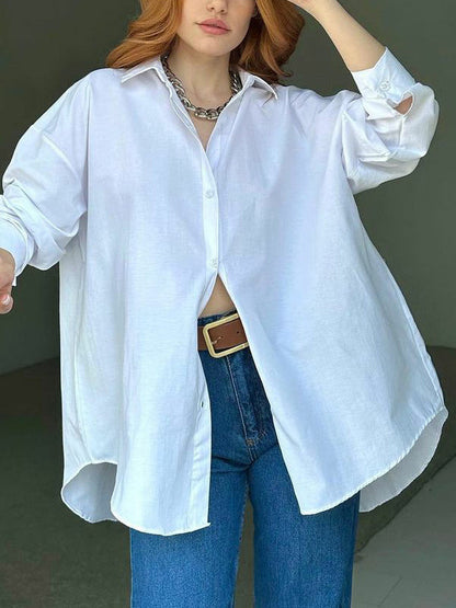 Loose Solid Color Split-Back Long Sleeves Blouses