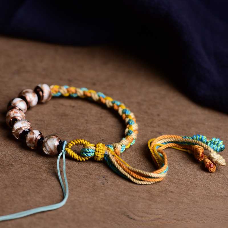 Hand-Woven Bracelet Nepalese Fragrant Gray Glass Bracelet Female Thangka Bracelet Tibetan Retro Ethnic Style Rope Bracelet