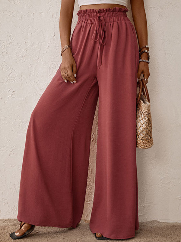 Flared Wide Leg Bandage Drawstring Solid Color Casual Pants Bottoms