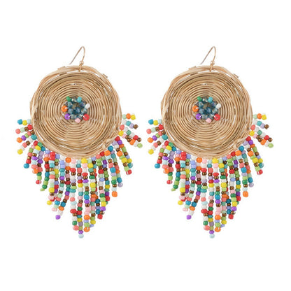 Earwish - Boho Woven Beaded Fringe Earrings - Vintage &amp; Special