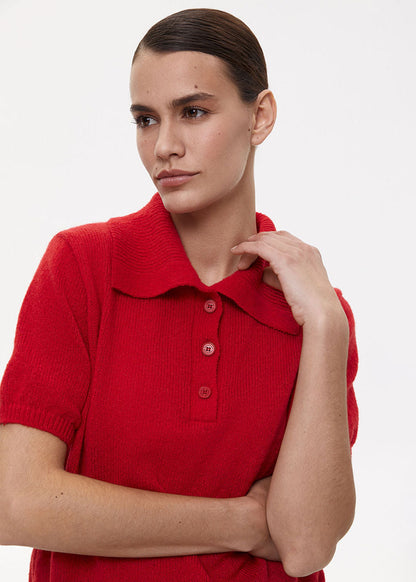 Knit Polo Shirt Soft Red Buttoned Short Sleeve