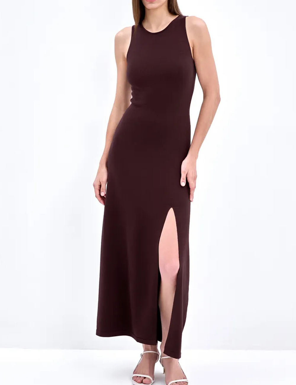 Sexy Solid Round Neck Sleeveless Maxi Dress