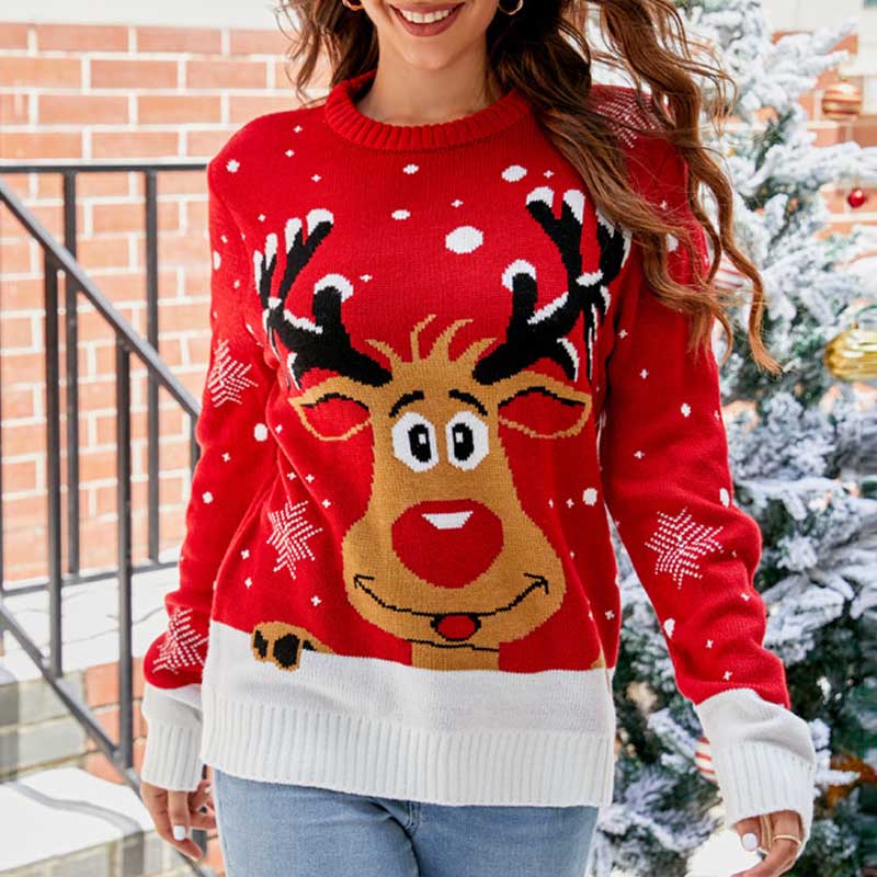 Simple Jacquard Knit Slouchy Christmas Sweater