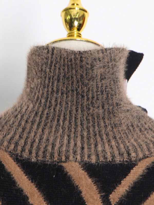 Urban Loose With Belted High-Neck Knitting Sweater