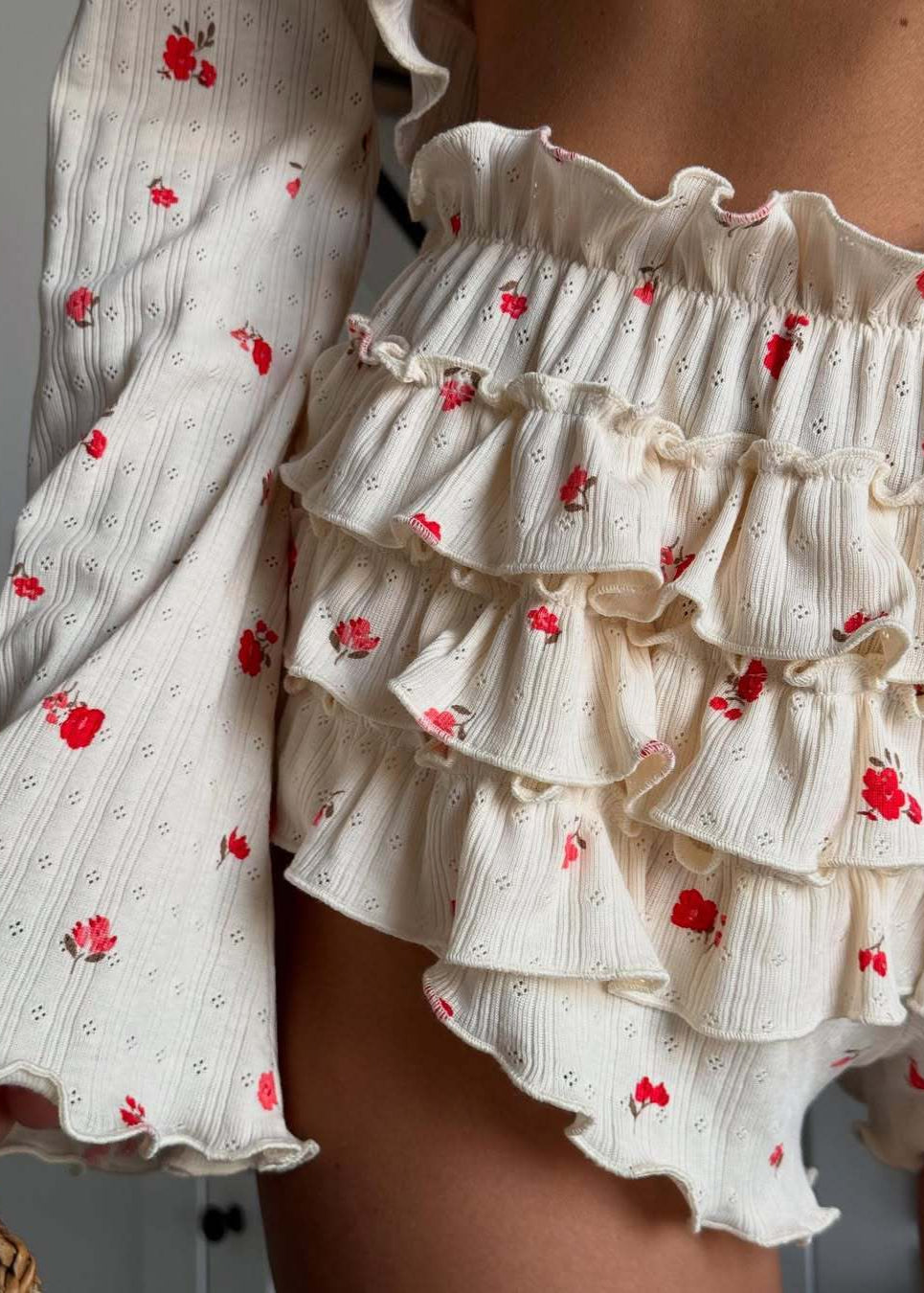Ruffle Two Piece Set Lightweight Embroidered Fabric