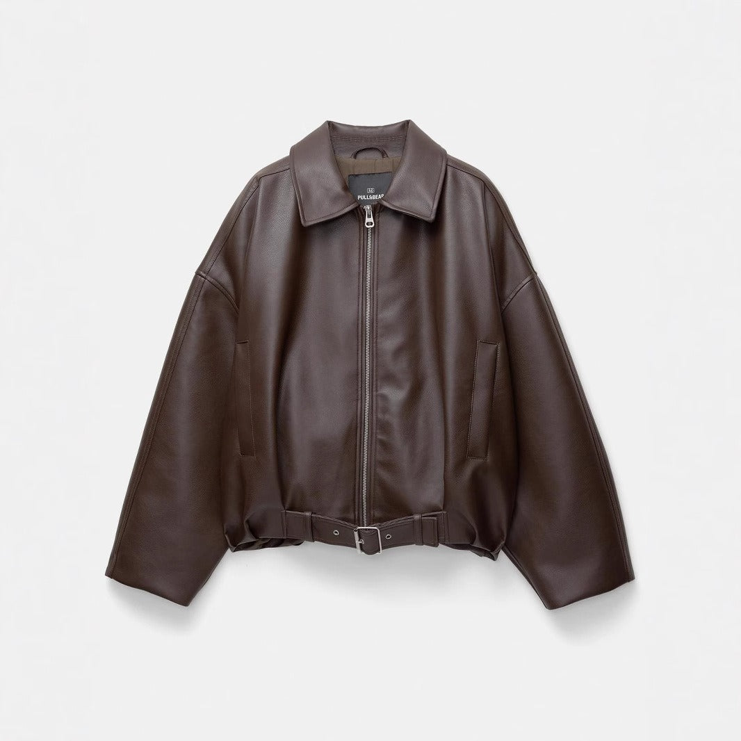 Loose Drop Shoulder Leather Jacket