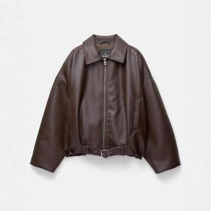 Loose Drop Shoulder Leather Jacket