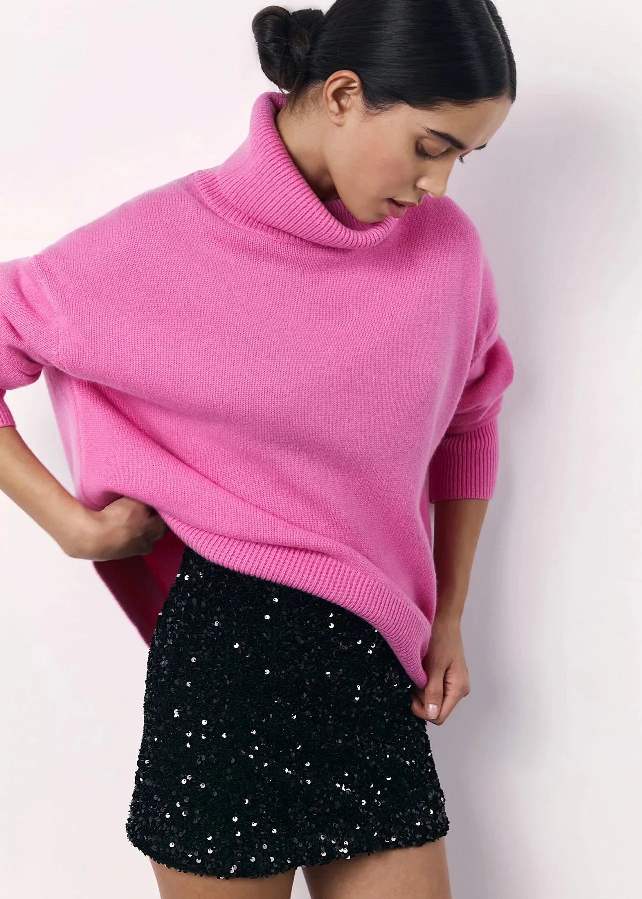 Oversized Turtleneck Sweater In Soft Pink Knit
