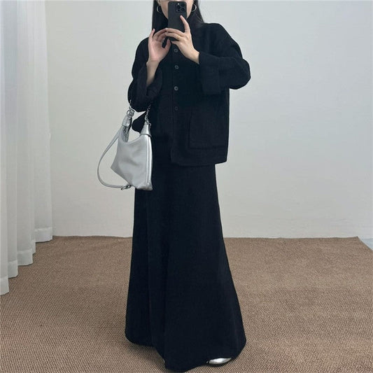 Solid Color Round Neck Knit Set Loose Fit Sweater Dress Two-Piece