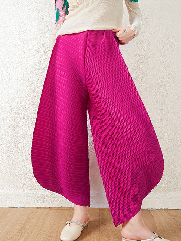 Wide Leg Loose Pleated High Waist Solid Color Tapered Pants