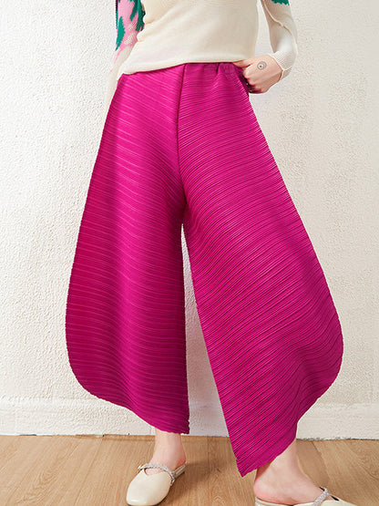 Wide Leg Loose Pleated High Waist Solid Color Tapered Pants