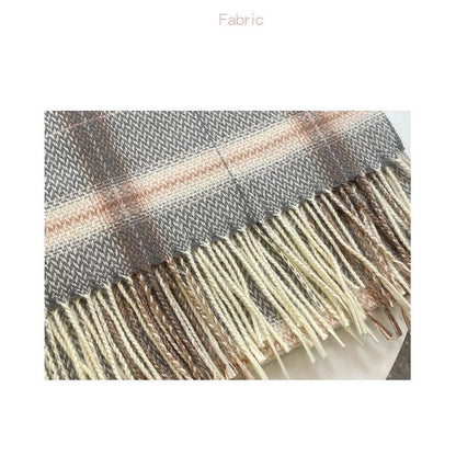 Jacquard Plaid Imitation Cashmere Tassled  Shawl Scarf