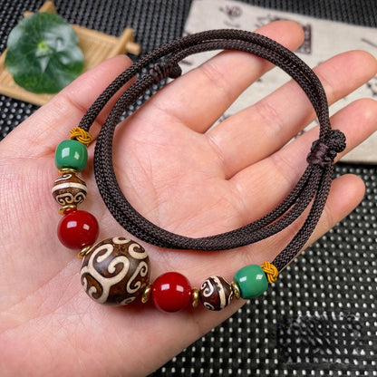 Tibetan Pattern Beads Lanyard Clavicle Chain With Aka Red Xueba Glass Accessories Necklace