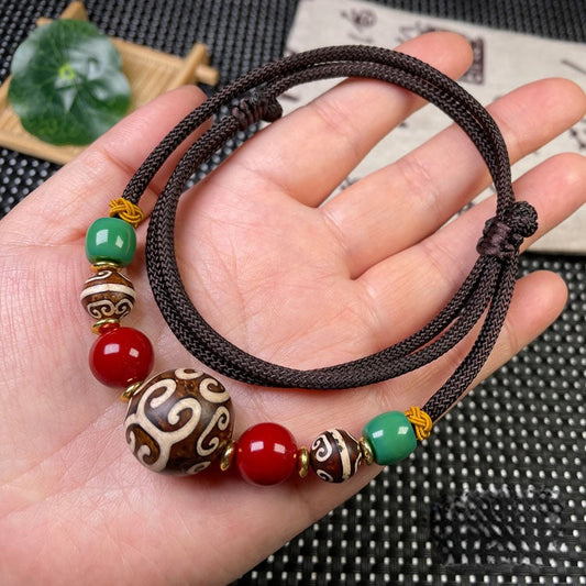 Tibetan Pattern Beads Lanyard Clavicle Chain With Aka Red Xueba Glass Accessories Necklace