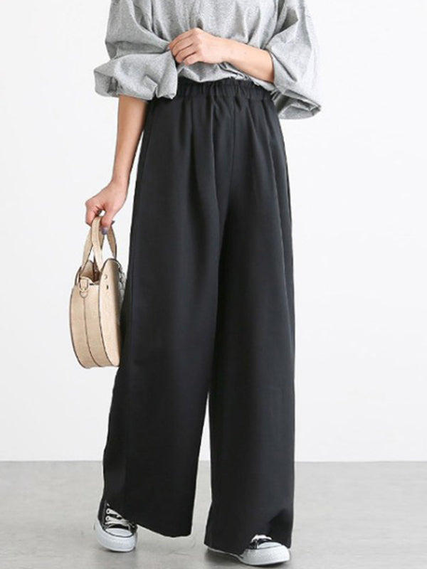 Uraban Simple Solid Color Plus Loose Casual Wide-Leg Pants