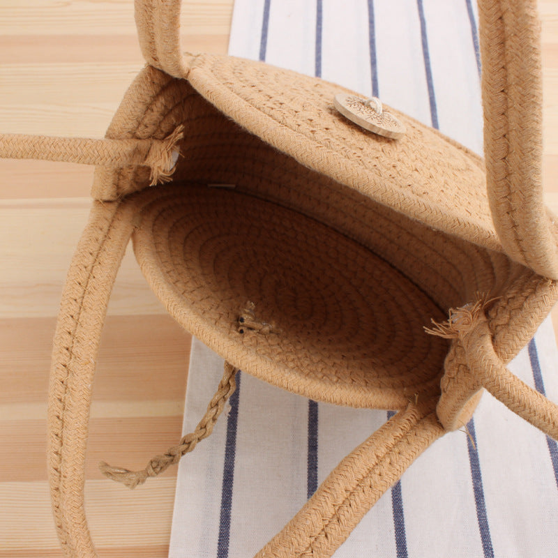 Crochet Market Bag Round Cotton Cord Crossbody Bag