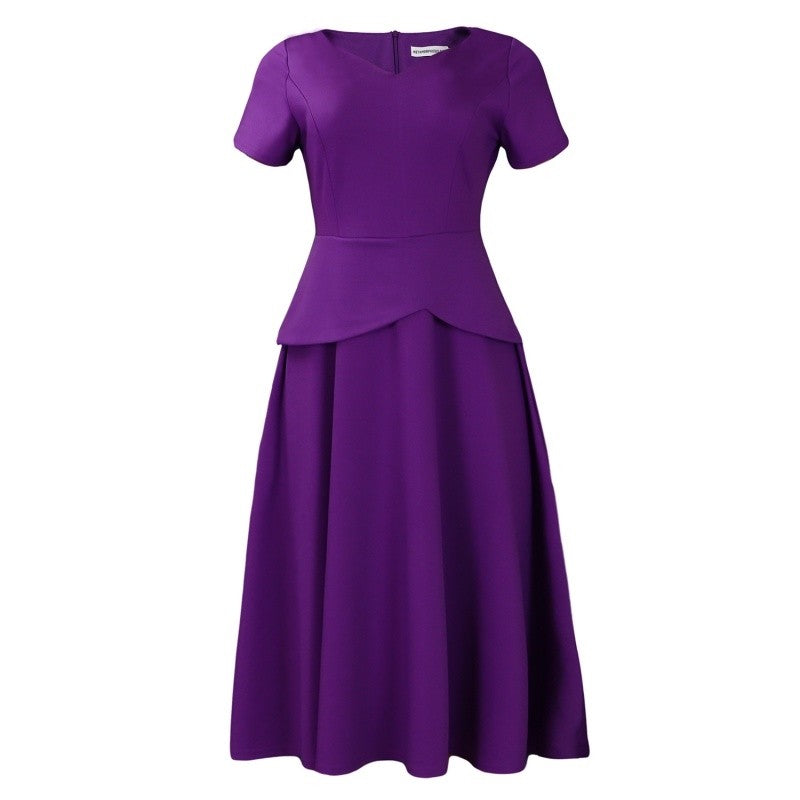 Solid Color V-Neck A-Line Swing Dress