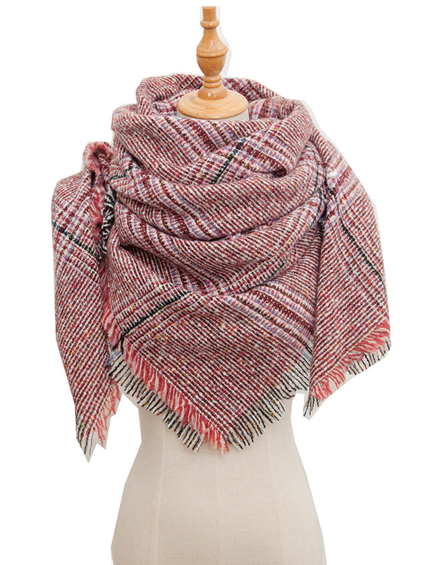 Triangle Fringed Keep Warm Plaid Shawl&Scarf