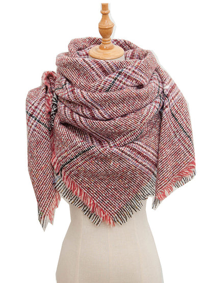 Triangle Fringed Keep Warm Plaid Shawl&Scarf