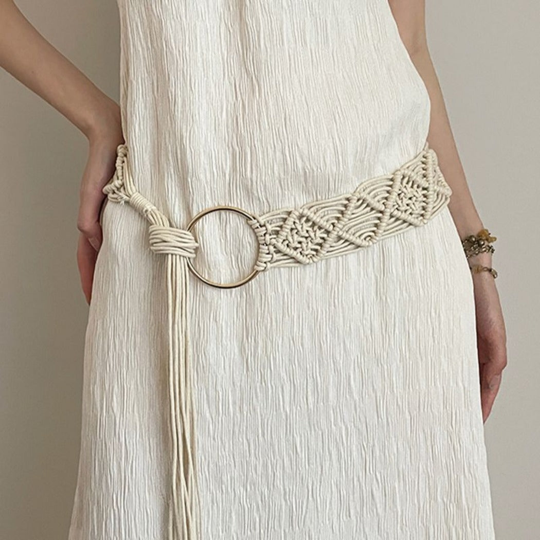 Beco - Beige Boho Braided Belt – Chic &amp; Adjustable